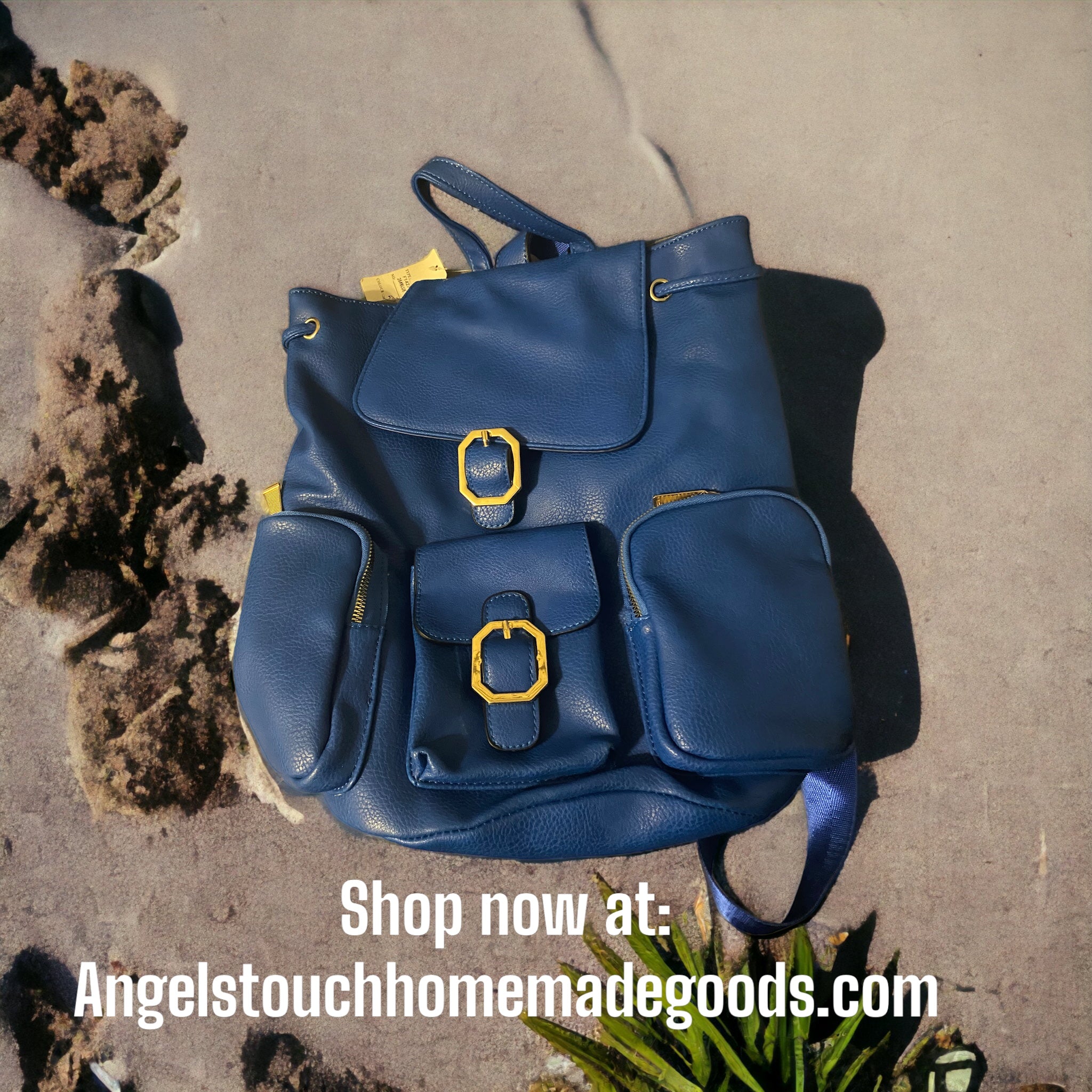 23. Blue Leather Backpack Bag